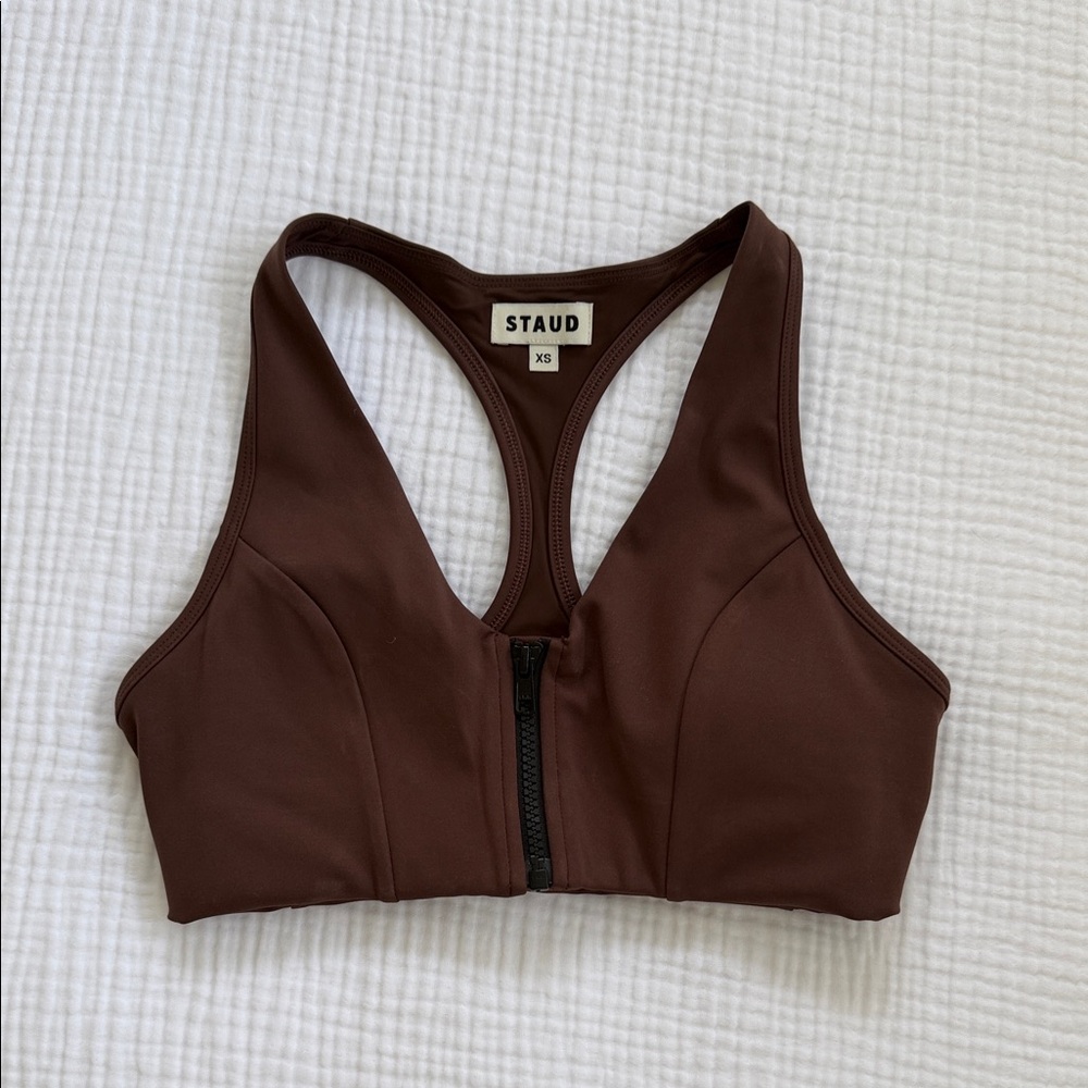 STAUD Chocolate Brown Front-Zip Sports Bra Never worn